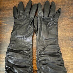 Women's Coach Long Black Leather Gloves Size 8 Silk Lined